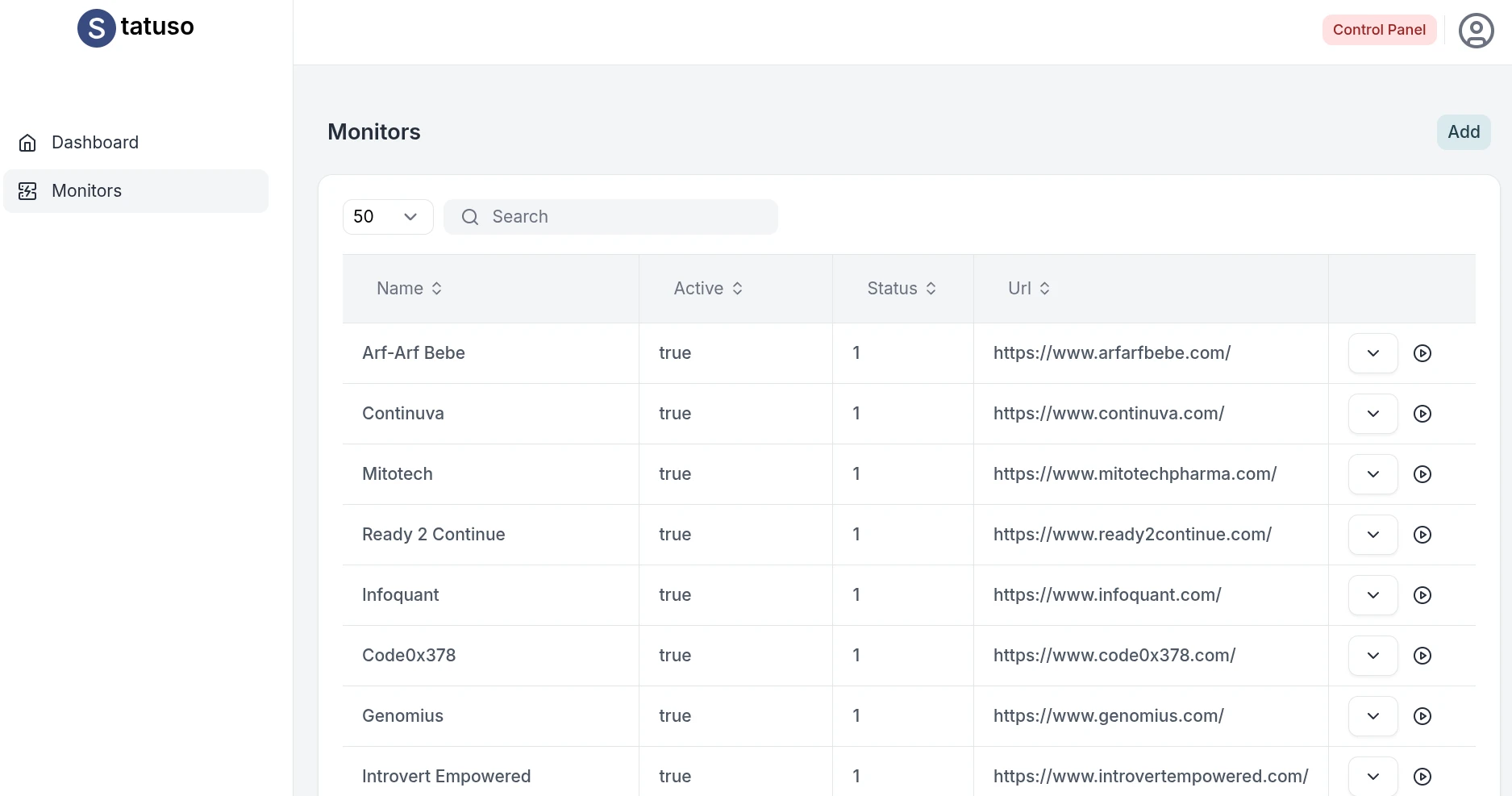 Statuso projects overview